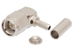 PE4408 - SMA Male Right Angle Connector Crimp/Solder Attachment for RG188-DS, RG316-DS