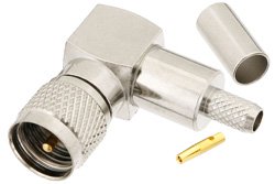 PE44082 - Mini UHF Male Right Angle Connector Crimp/Solder Attachment For RG58