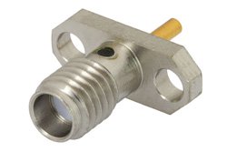 PE44395 - SSMA Female Connector Solder Attachment 2 Hole Flange Mount Solder Cup Terminal, .328 inch Hole Spacing