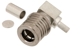 PE44505 - QMA Male Right Angle Connector Crimp/Solder Attachment for RG316-DS, RG188-DS