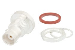 PE44891 - BNC Female Bulkhead Mount Hermetically Sealed Connector Solder Attachment Eyelet Terminal, IP67 Unmated