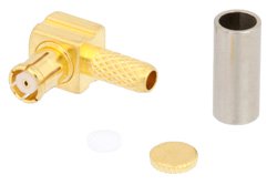 PE45050 - Reverse Polarity MCX Plug Right Angle Push-On Connector Crimp/Solder Attachment for RG316, RG188, RG174, Gold Color