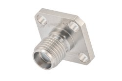 SMA Female Field Replaceable Connector 4 Hole Flange Mount 0.018 inch Pin, .340 inch Hole Spacing with Metal Contact Ring