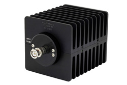 PE7026-40 - 40 dB Fixed Attenuator, BNC Male To BNC Female Directional Black Anodized Aluminum Heatsink Body Rated To 100 Watts Up To 1000 MHz