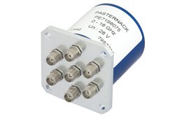 PE71S6075 - SP6T Electromechanical Relay Normally Open Switch, DC to 18 GHz, up to 240W, 28V, SMA