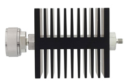 PE7332-10 - 10 dB Fixed Attenuator, 7/16 DIN Male To SMA Female Directional Black Anodized Aluminum Heatsink Body Rated To 50 Watts Up To 7.5 GHz