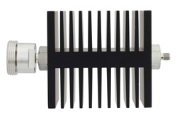 PE7333-10 - 10 dB Fixed Attenuator, 7/16 DIN Female To SMA Female Directional Black Anodized Aluminum Heatsink Body Rated To 50 Watts Up To 18 GHz