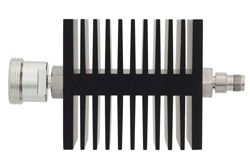 PE7345-10 - 10 dB Fixed Attenuator, 7/16 DIN Female To TNC Female Directional Black Anodized Aluminum Heatsink Body Rated To 50 Watts Up To 18 GHz