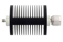 PE7362-3 - 3 dB Fixed Attenuator, SMA Female to N Male Black Anodized Aluminum Heatsink Body Rated to 25 Watts Up to 18 GHz