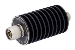 PE7389-3 - 3 dB Fixed Attenuator, N Male to N Female Black Anodized Aluminum Heatsink Body Rated to 50 Watts Up to 3 GHz