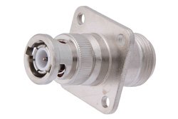 PE9123 - 4 Hole Flange Mount N Female to BNC Male Adapter
