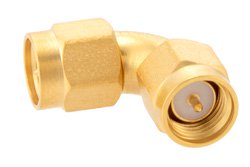 PE91458 - Precision SMA Male to SMA Male Radius Right Angle Adapter, Gold Plated