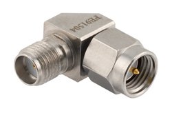 PE91504 - Precision SMA Male to SMA Female Miter Right Angle Adapter, 27 GHz