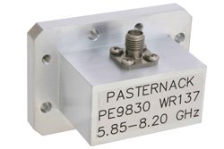 PE9830 - WR-137 CMR-137 Flange to SMA Female Waveguide to Coax Adapter Operating from 5.85 GHz to 8.2 GHz