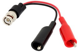 PE9900 - 75 Ohm BNC Male to Alligator Clip Adapter Breakout With 6 Inch Length Using Red and Black Wires