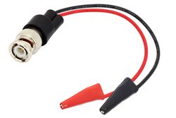 PE9901 - 75 Ohm BNC Male to Mini Alligator Clip Adapter Breakout With 6 Inch Length Using Red and Black Wires
