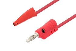 PE9933-18-R - Banana Plug to Mini Alligator Clip Cable 18 Inch Length Using Red Wire