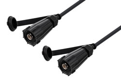 PECA2384-100CM - Waterproof IP68 75 Ohm F Male (Plug) to 75 Ohm F Male (Plug) Cable Using 75 Ohm RG6 Coax, Black