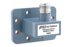 PEWCA1051 - WR-137 CPR-137G Grooved Flange to Type N Female Waveguide to Coax Adapter, 5.85 GHz to 8.2 GHz, C Band, Aluminum, Paint